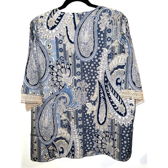 Paisley Print Womens Top With Gold Crochet Neckline Size 1XL - Picture 3 of 5